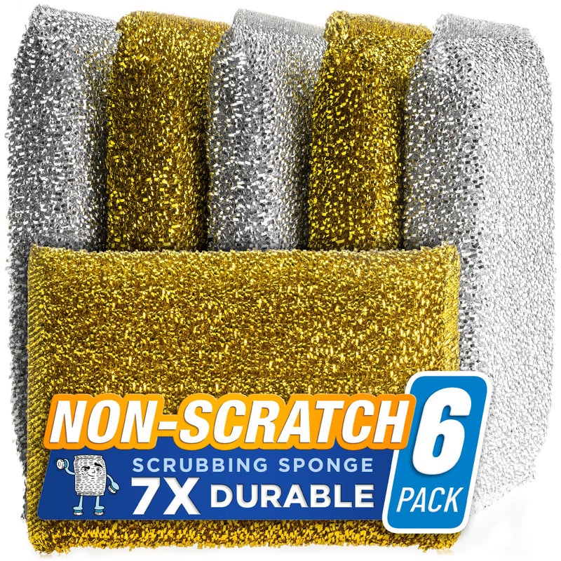 SmokEase SPONGENATOR Kitchen Scrubbing Sponges - Heavy Duty Non-Scratch Scrubbing Cleaner Sponges in 2 Colors - Multi-Surface Non-Metal Dish Scouring Scrubbers for Fast Cleaning (Gold & Silver, 6) - Image 1